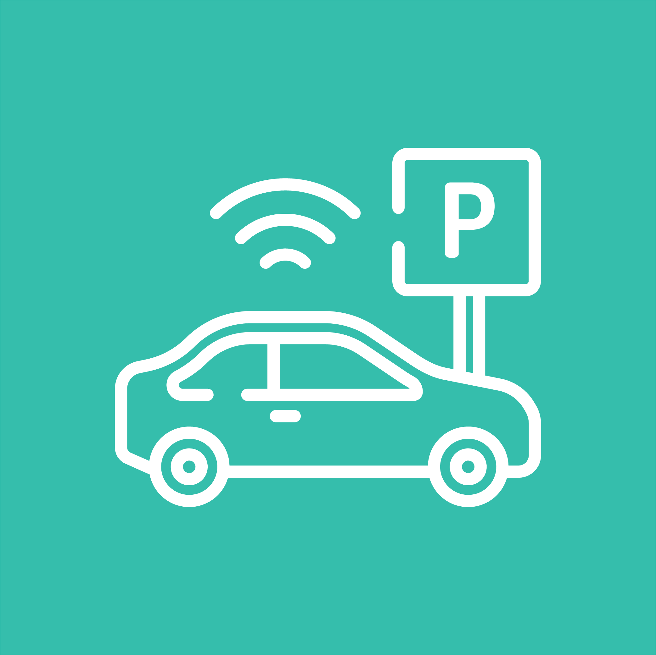 White car parking icon with aqua background