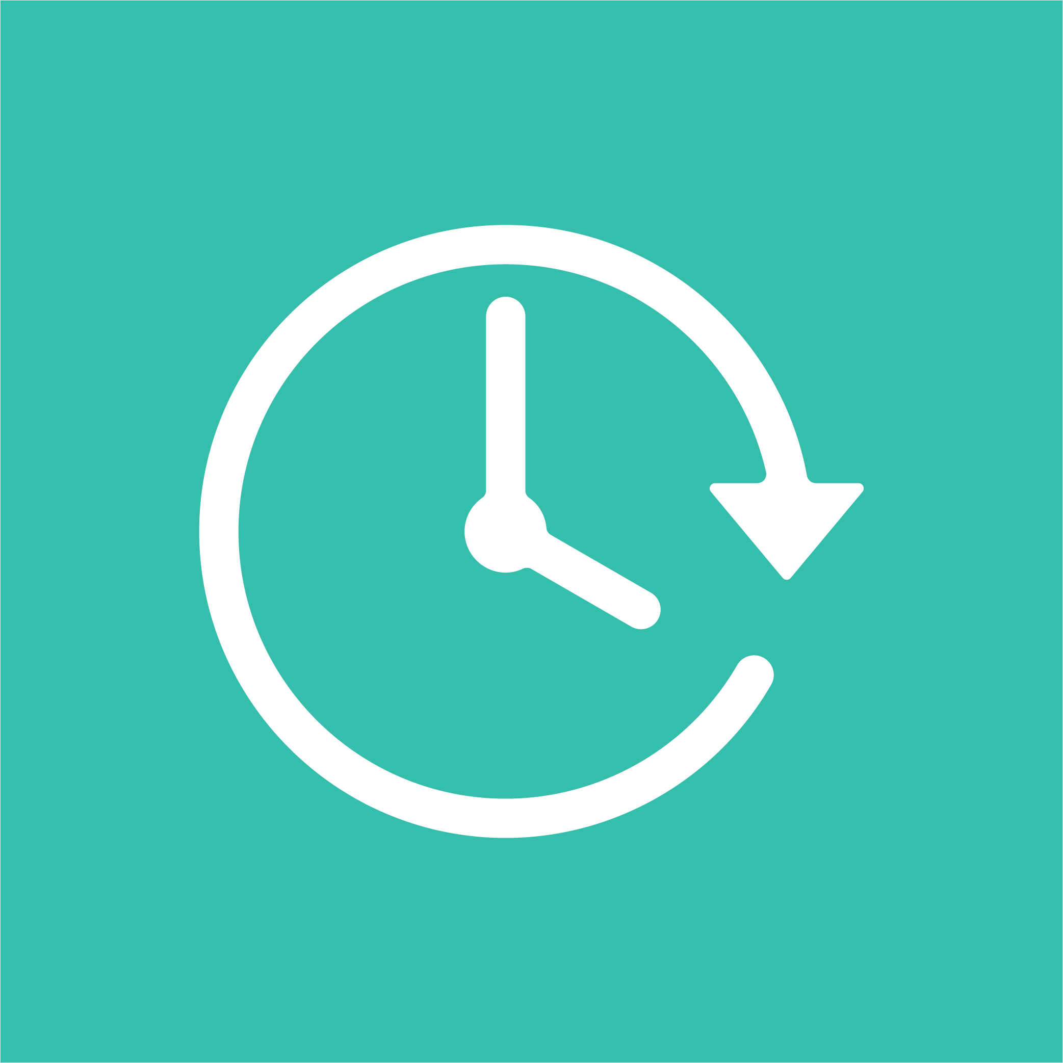 White trading hours clock icon with aqua background